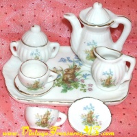 Image for Tea Set Service Miniature 10-pieces Easter Bunny Rabbit, Butterfly & Wildflowers Design Storybook-theme Vintage ca 1930s-1960s <b><span style='color:red'>*****PRIORITY MAIL SHIPPING INCLUDED – DOMESTIC ORDERS ONLY!*****</span></b><span style='color:purple'>